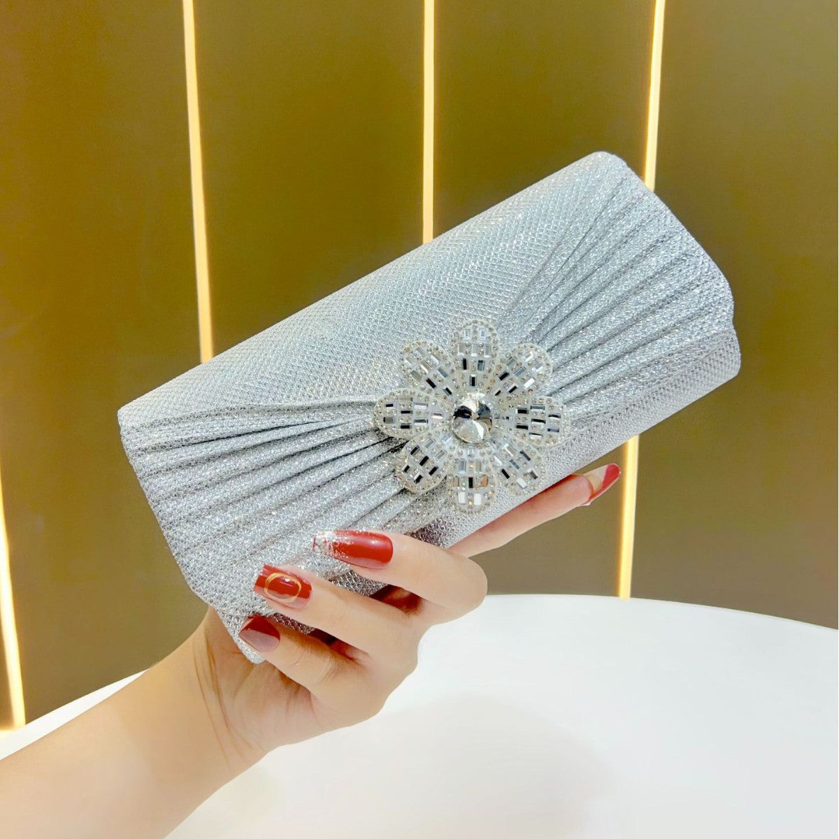 Decorative Rhinestone Flower Evening Clutch — product view 1