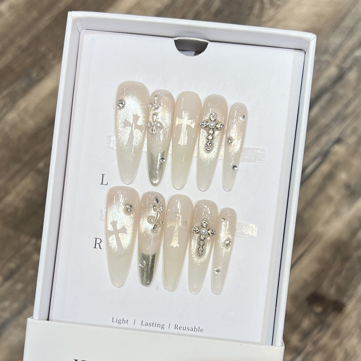 Decorative Cross-Embellished Press-On Nail Set — product view 2