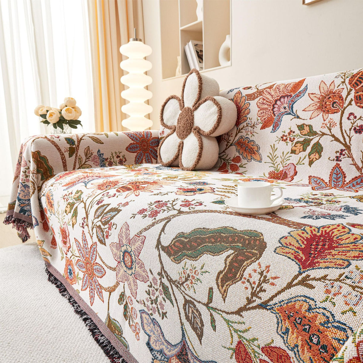 Artistic Floral Pattern Sofa Throw — product view 7