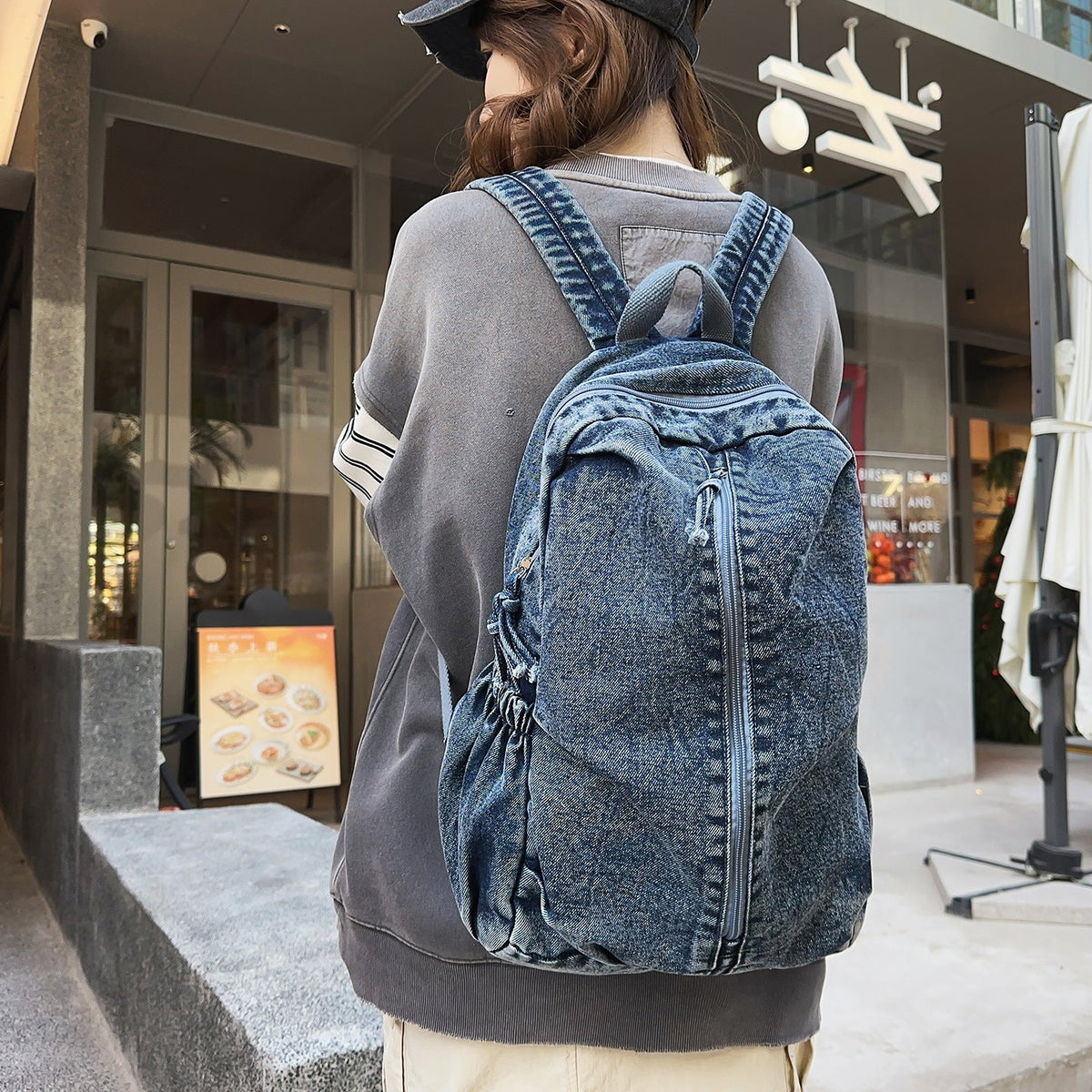 Casual Denim Travel Backpack LoungeYard — product view 3