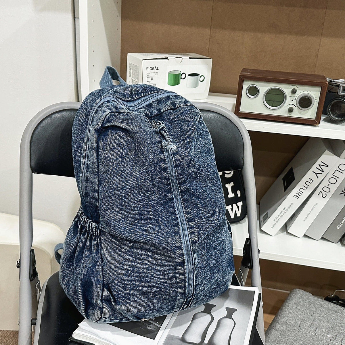 Casual Denim Travel Backpack LoungeYard — product view 6