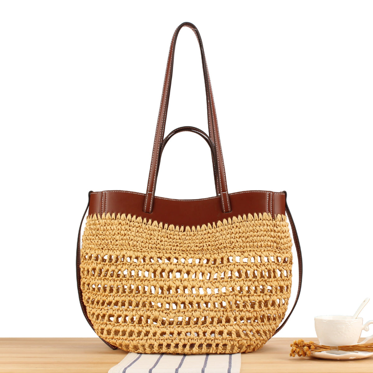 Braided Shoulder Bag with Elegant Leather Detail LoungeYard — product view 1