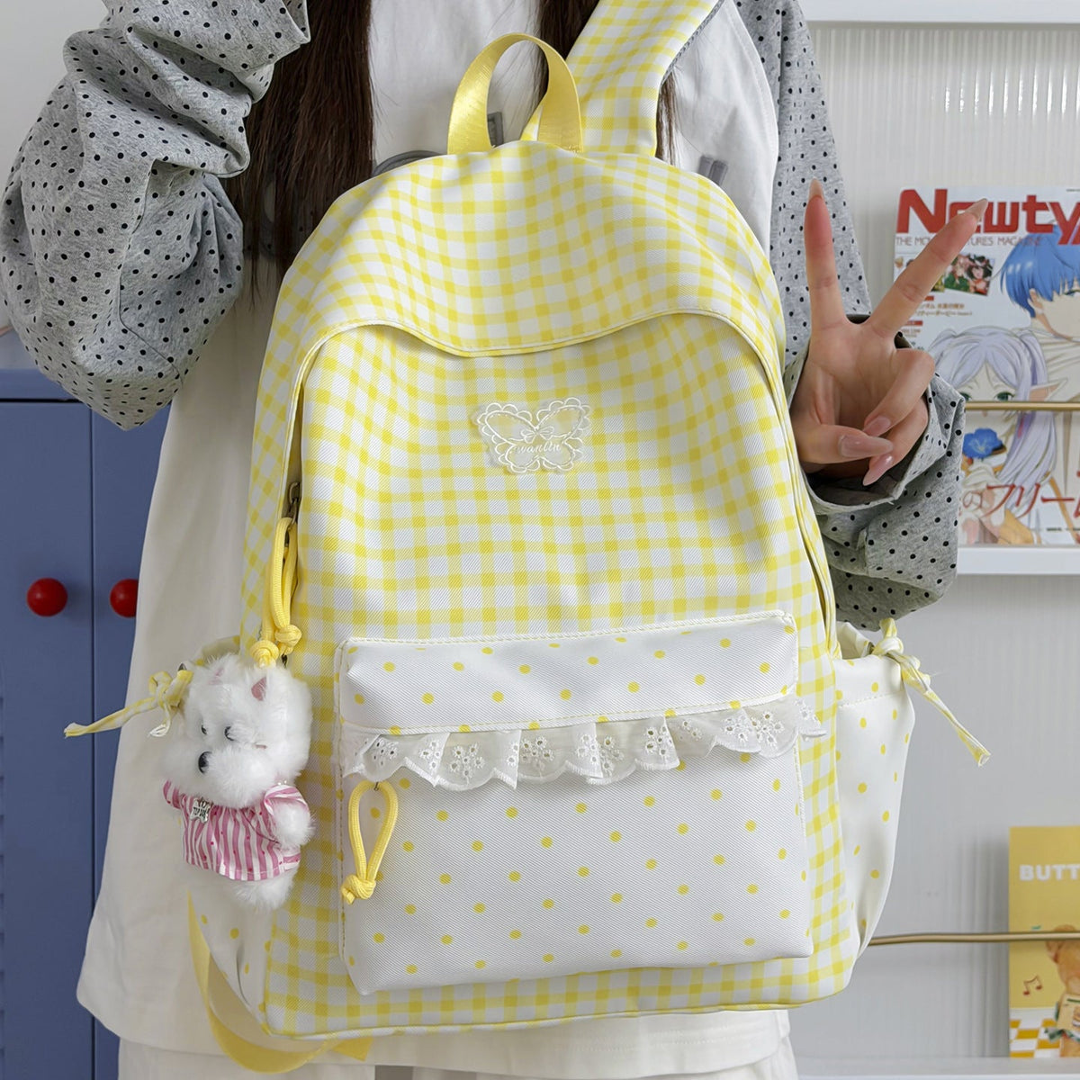 Fun Gingham Patterned Backpack LoungeYard — product view 3
