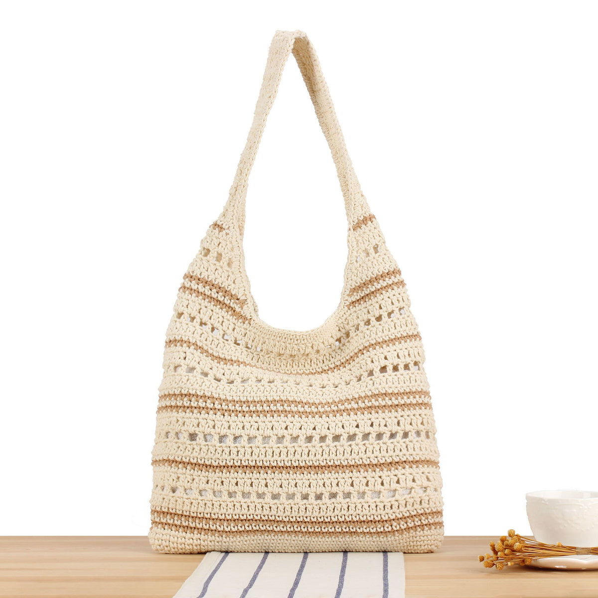 Braided Macrame Shoulder Bag with Modern Stripes LoungeYard — product view 6