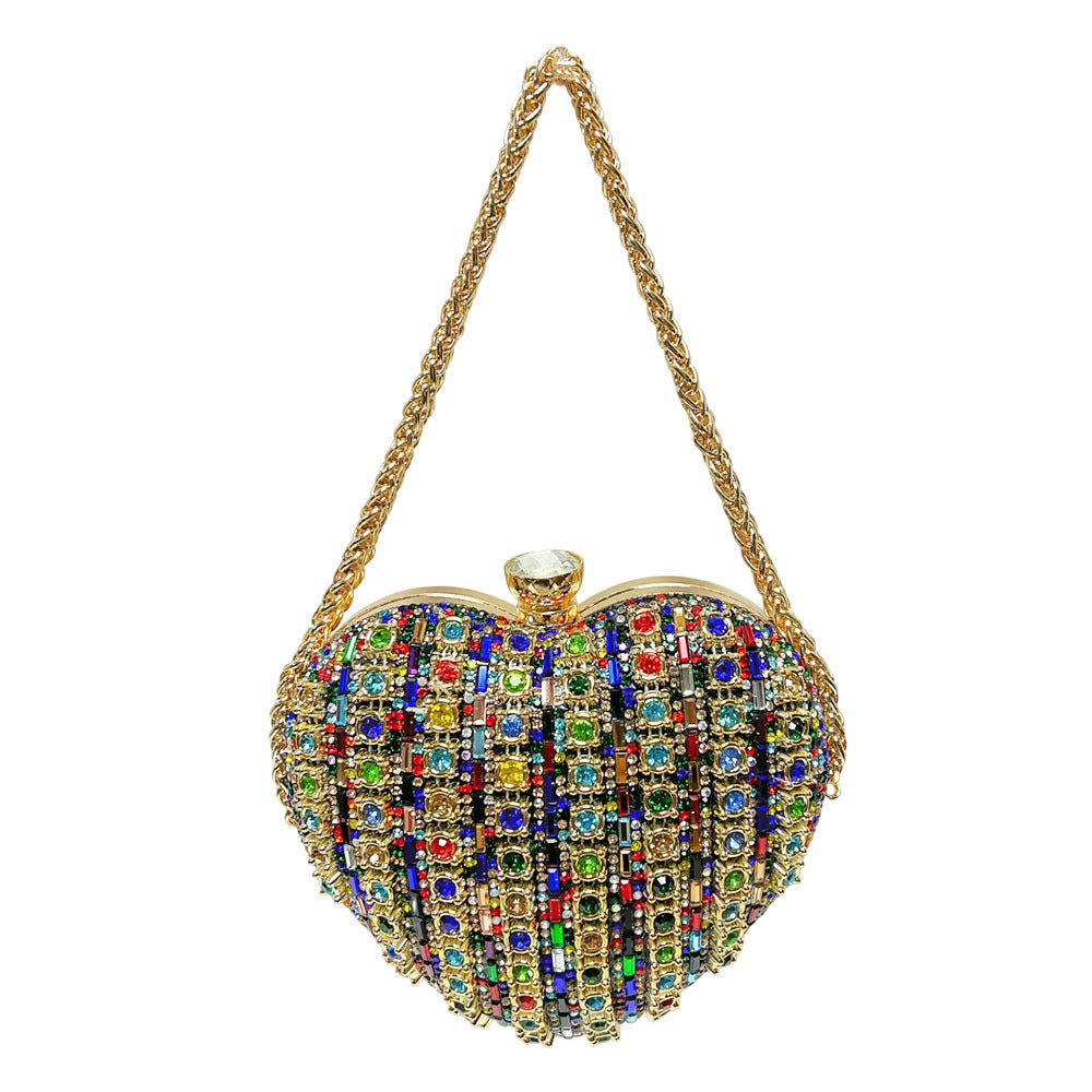 Rhinestone-Studded Heart Clutch — product view 5