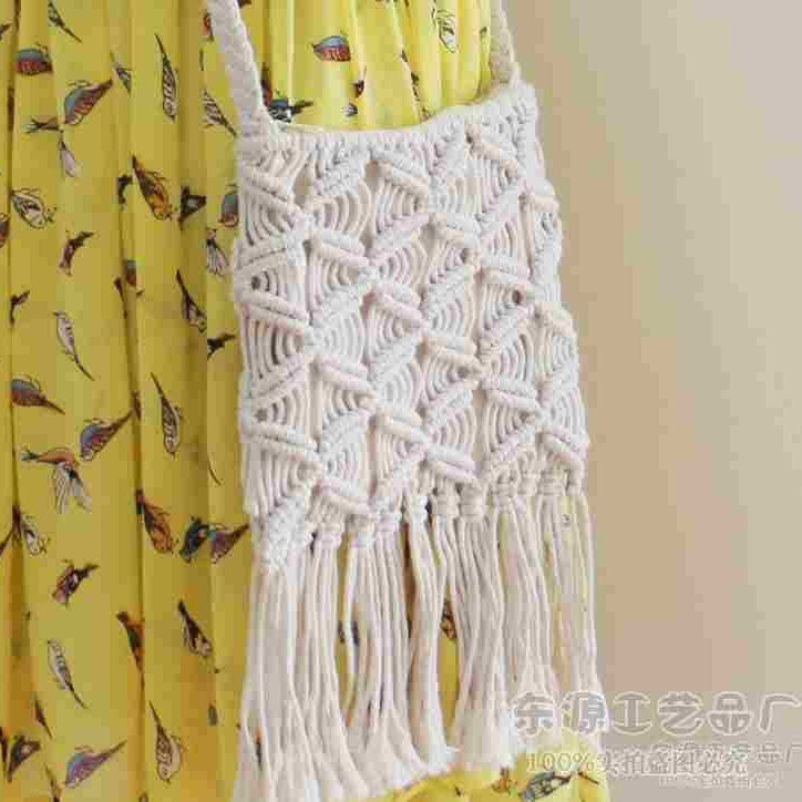 Hand-knotted macrame bag with fringes LoungeYard — product view 2