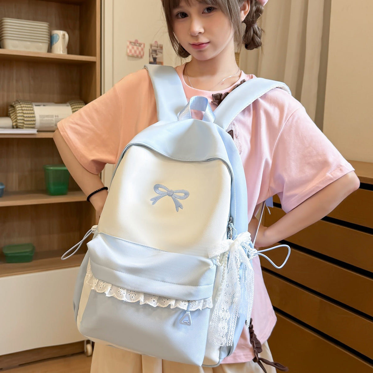 Decorative Bow-Embellished Casual Backpack LoungeYard — product view 2