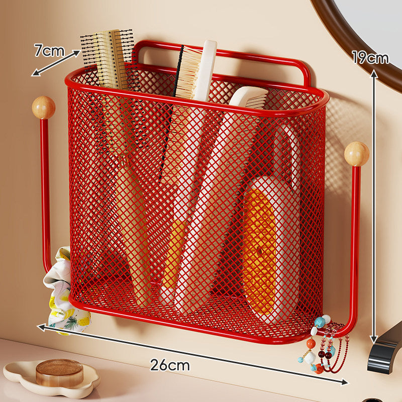 Wall-Mounted Mesh Bathroom Organizer Basket with Hooks and Removable Handle — product view 4