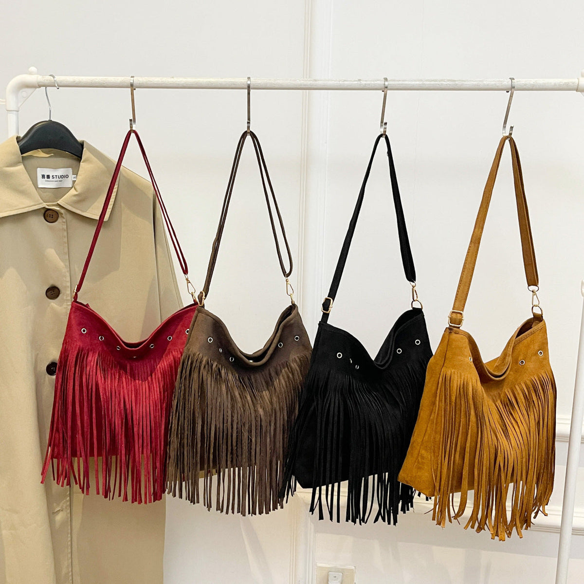 Suede Fringe Shoulder Bag LoungeYard — product view 4