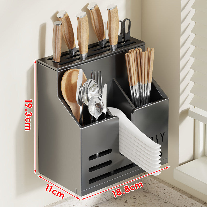 Wall-Mounted Stainless Steel Kitchen Knife and Cutlery Organizer with Drainage and Multi-Compartment Storage — product view 4