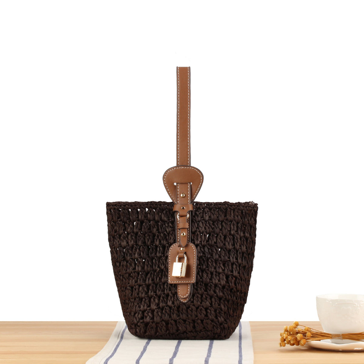 Braided Bast Handbag with Elegant Leather Decoration LoungeYard — product view 6