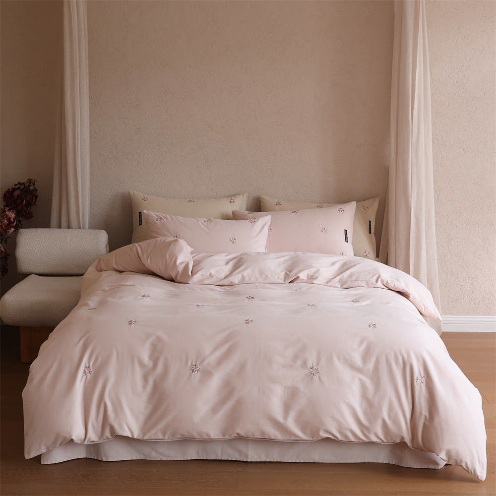 Embroidered cotton satin bedding set with subtle floral embroidery — product view 7