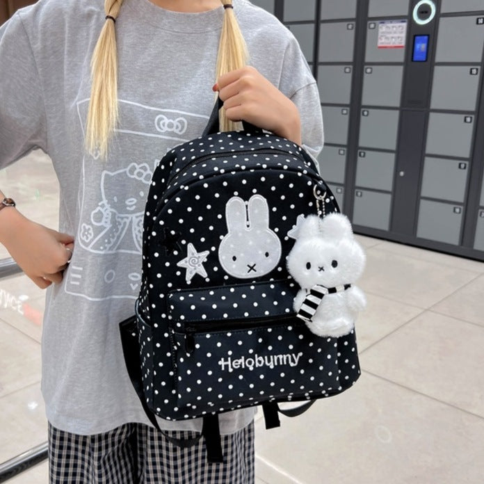 Polka Dot Cartoon-Themed Backpack with Plush Charm LoungeYard — product view 3
