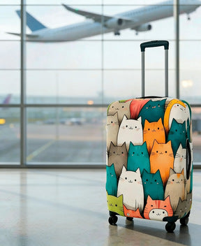 Unisex expandable suitcase cover with cat pattern, elastic protective material and zipper LoungeYard — product view 2