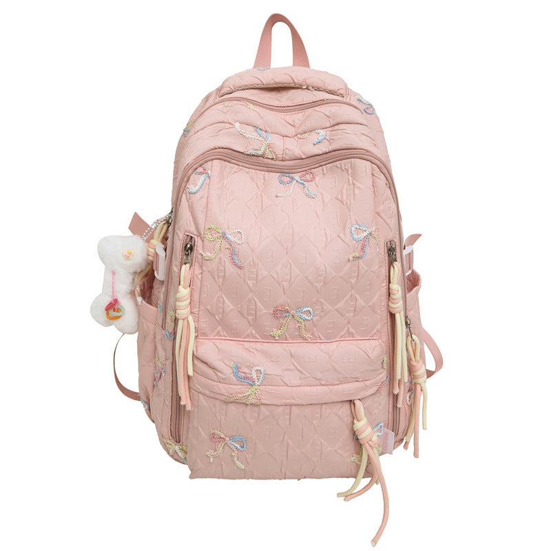 Quilted Embroidered Bow-Design Backpack LoungeYard — product view 7