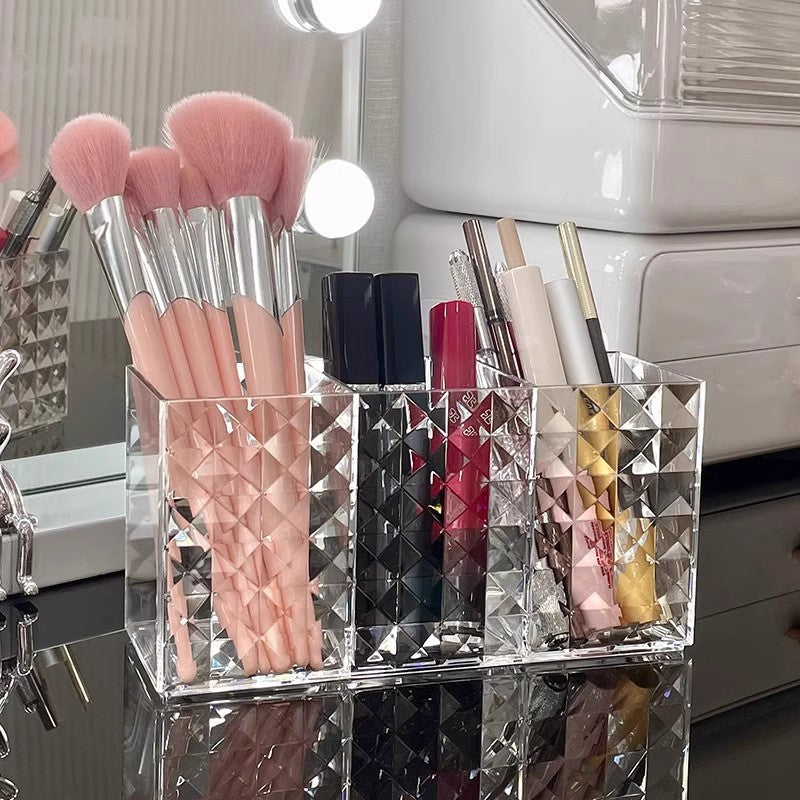 Acrylic Triple-Compartment Diamond-Cut Makeup Brush and Cosmetic Organizer LoungeYard — product view 4
