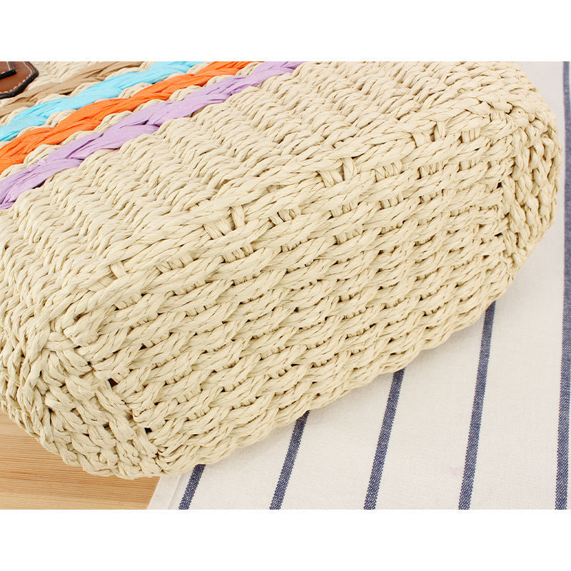 Beautiful braided straw bag with leather handles LoungeYard — product view 4