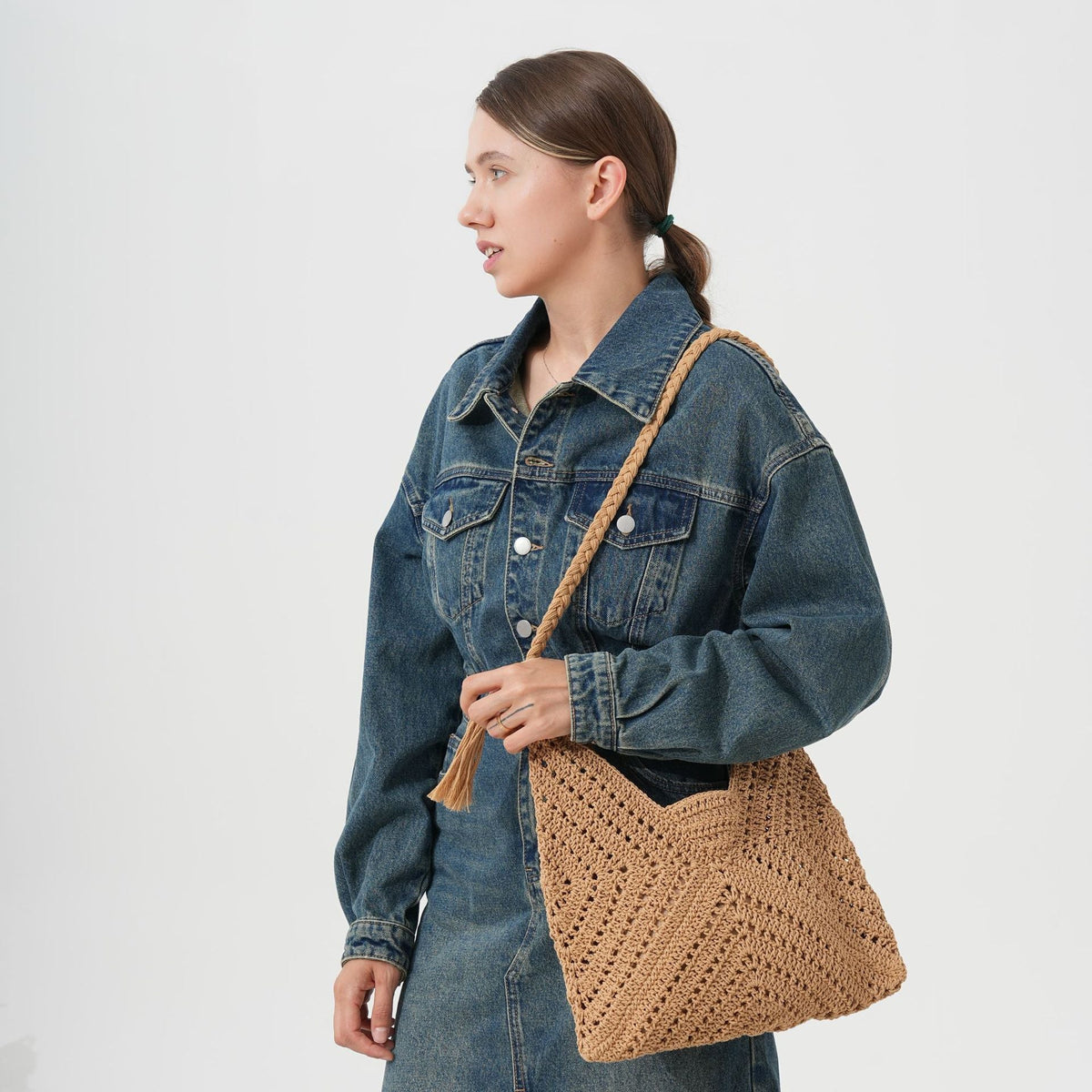 Handcrafted macrame shoulder bag with braided details LoungeYard — product view 4