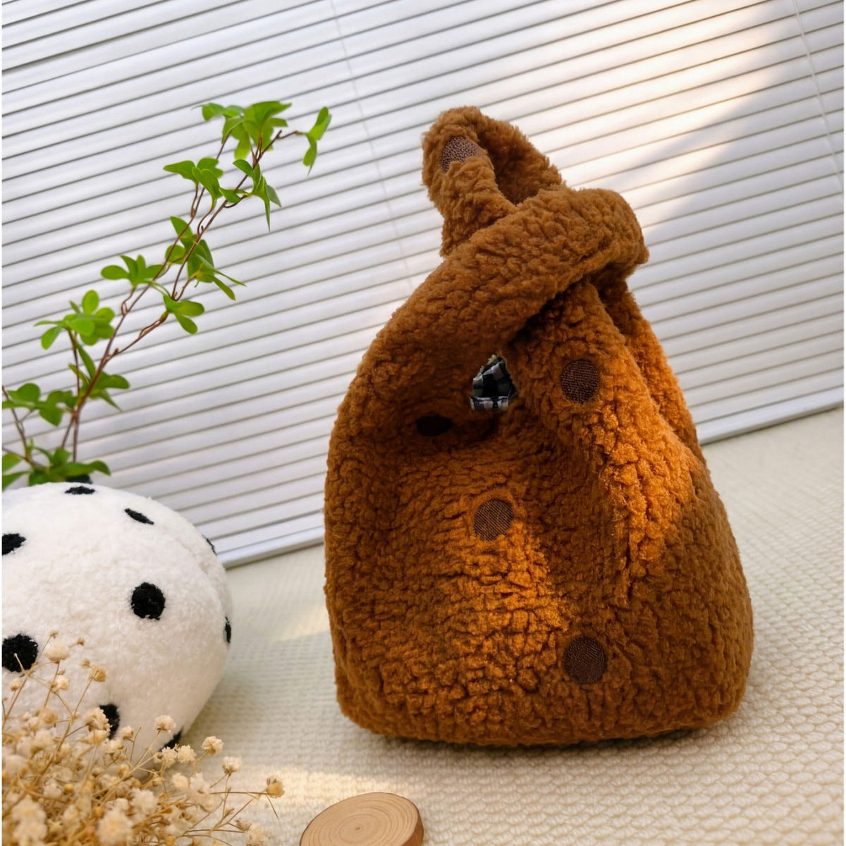 Compact Fuzzy Polka Dot Sling Bag LoungeYard — product view 3