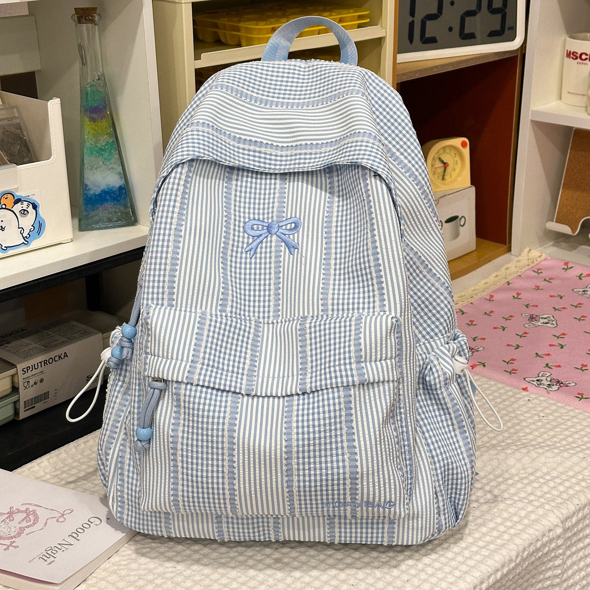 Cute Checked Patterned School Backpack LoungeYard — product view 6