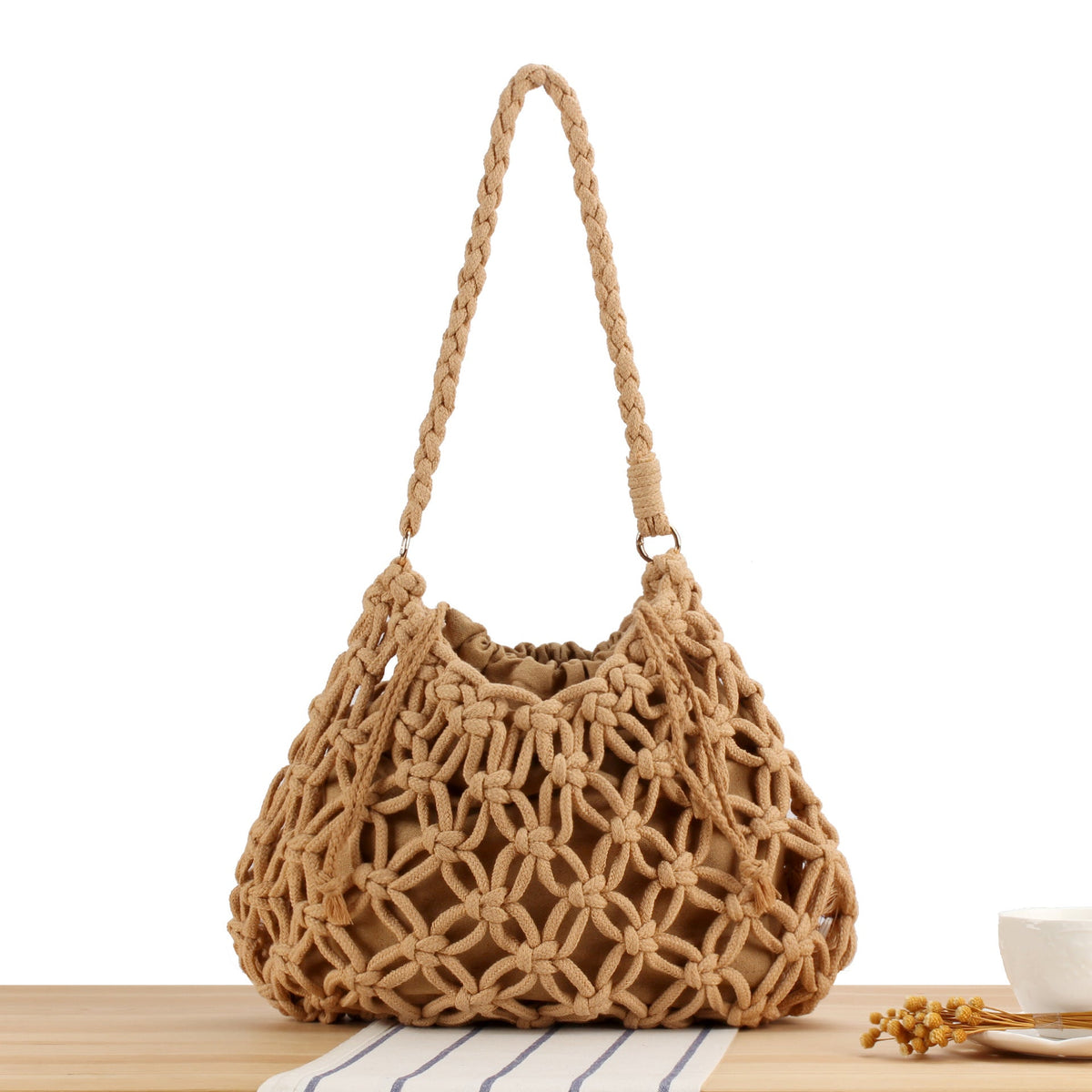 Trendy Macrame Bag with Braided Carry Handle LoungeYard — product view 6