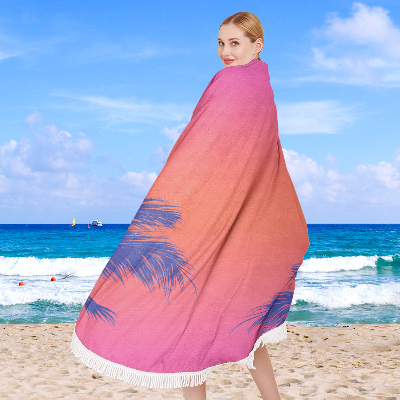 round beach towel with cheerful palm motif LoungeYard — product view 2