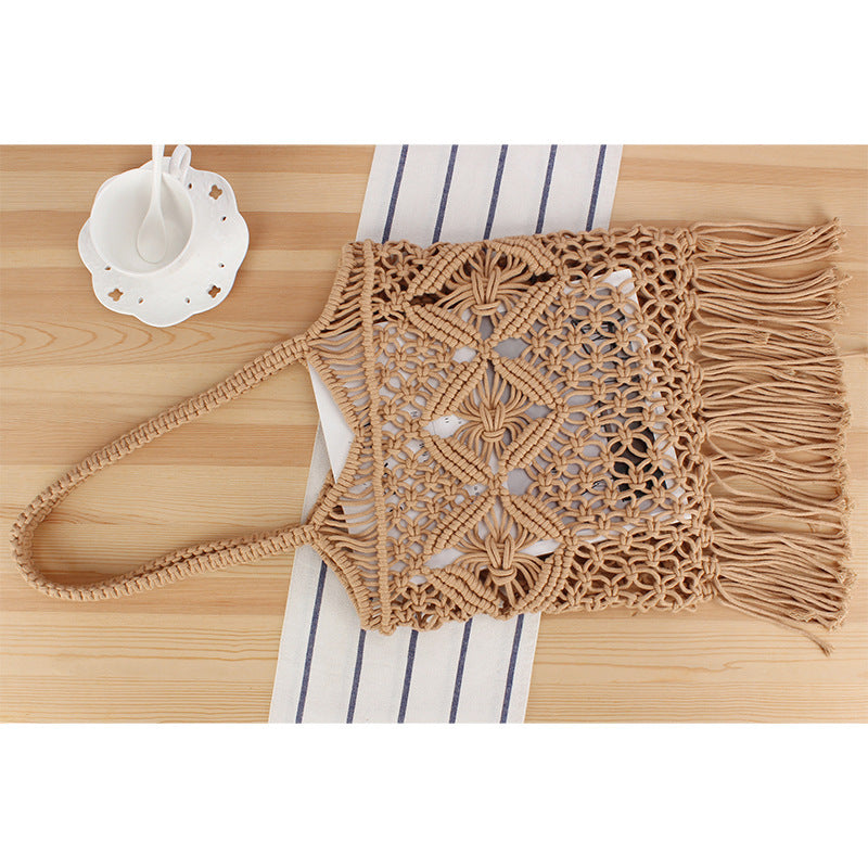 Macrame Tote Bag with Decorative Fringes LoungeYard — product view 4