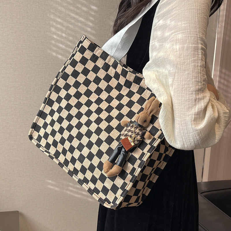 Checkerboard Patterned Canvas Tote Bag — product view 2