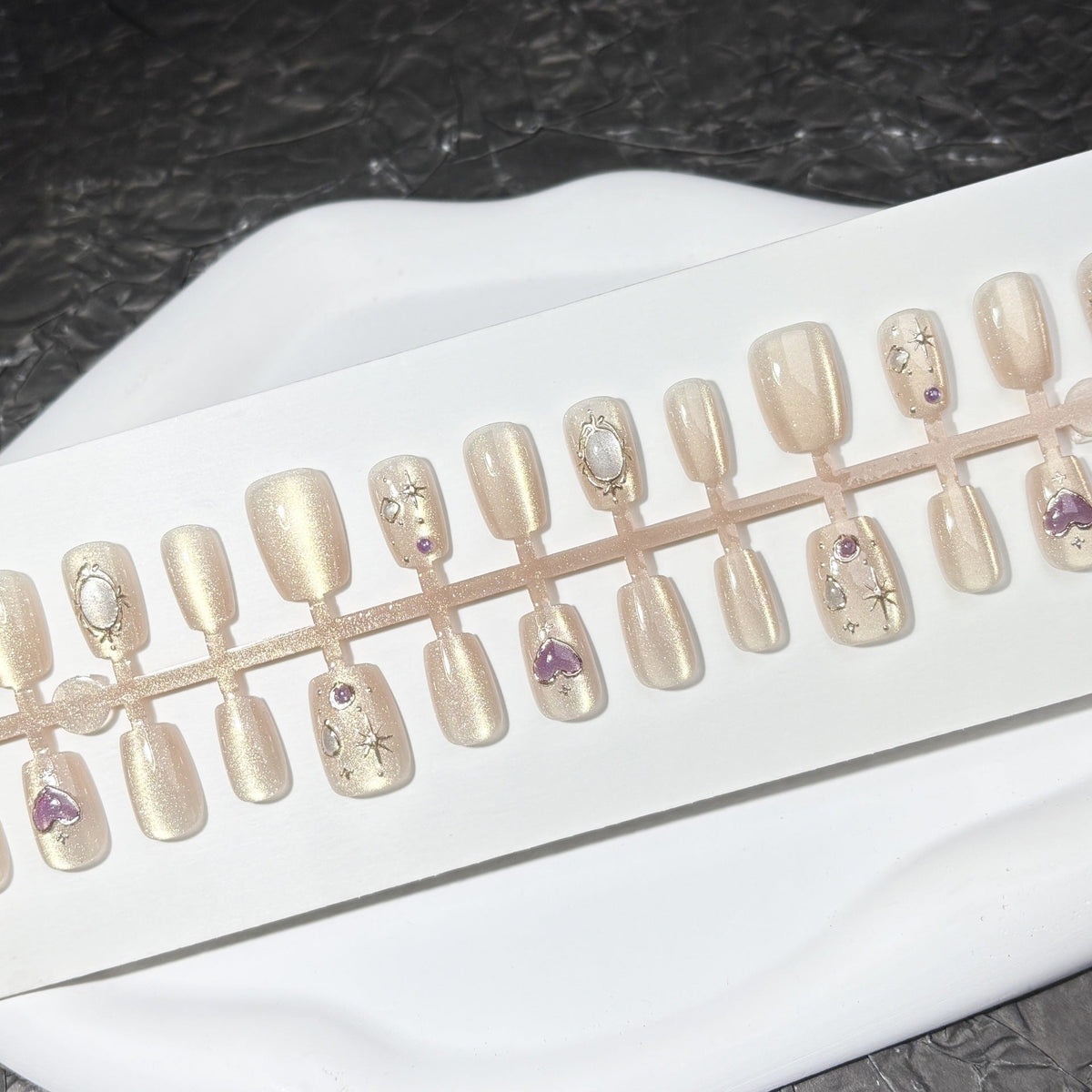 Decorative Press-On Nail Set with Gemstone Accents 1790745833 — product view 3