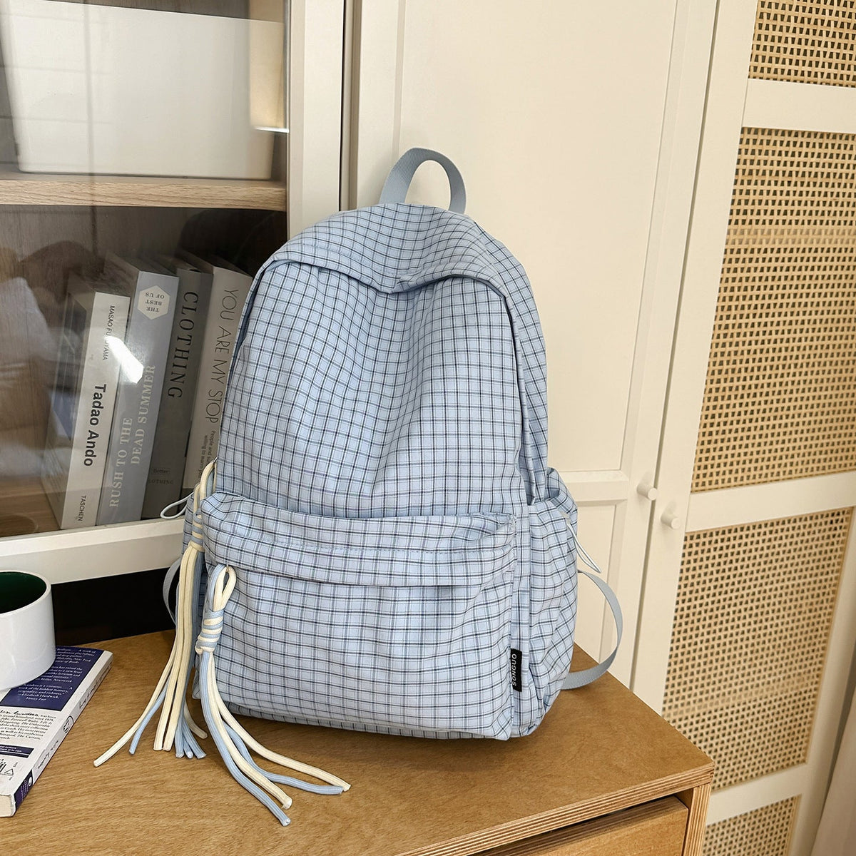 Minimalist Checked Drawstring Backpack — product view 4