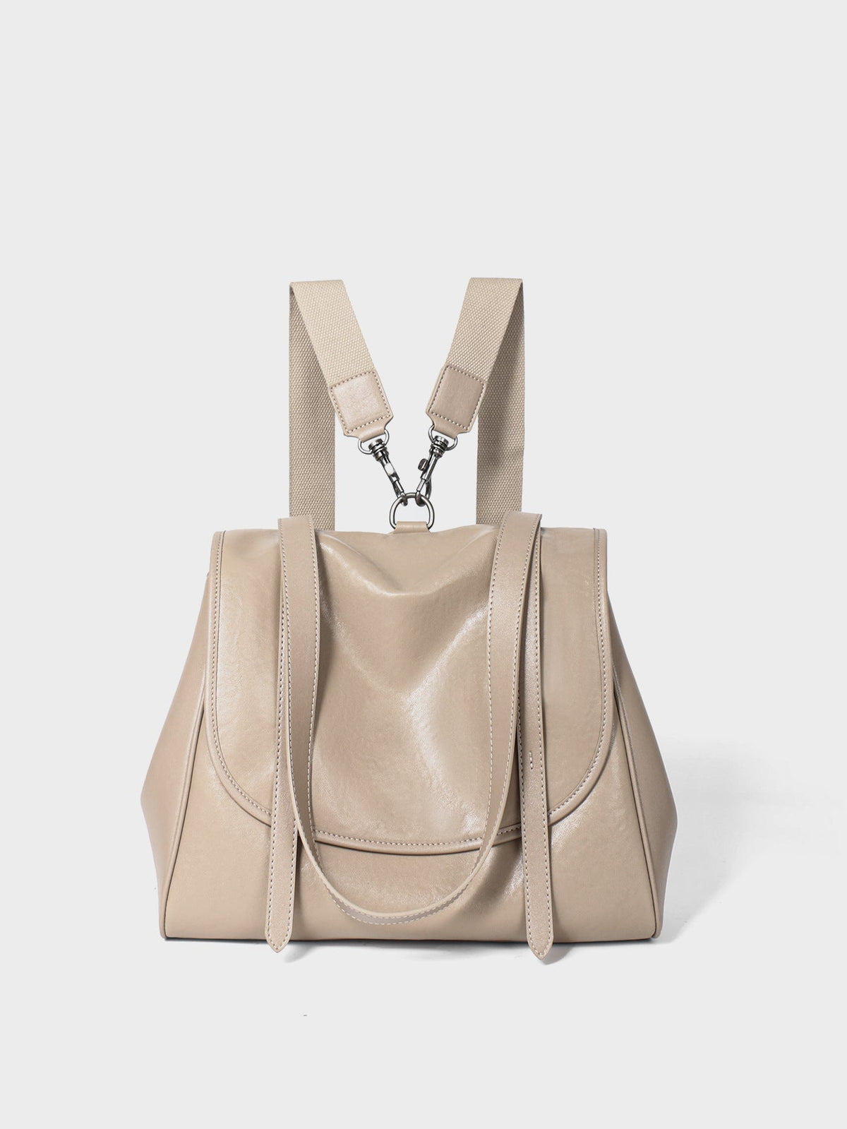 Structured Flap-Top Leather Shoulder Satchel with Convertible Straps — product view 6