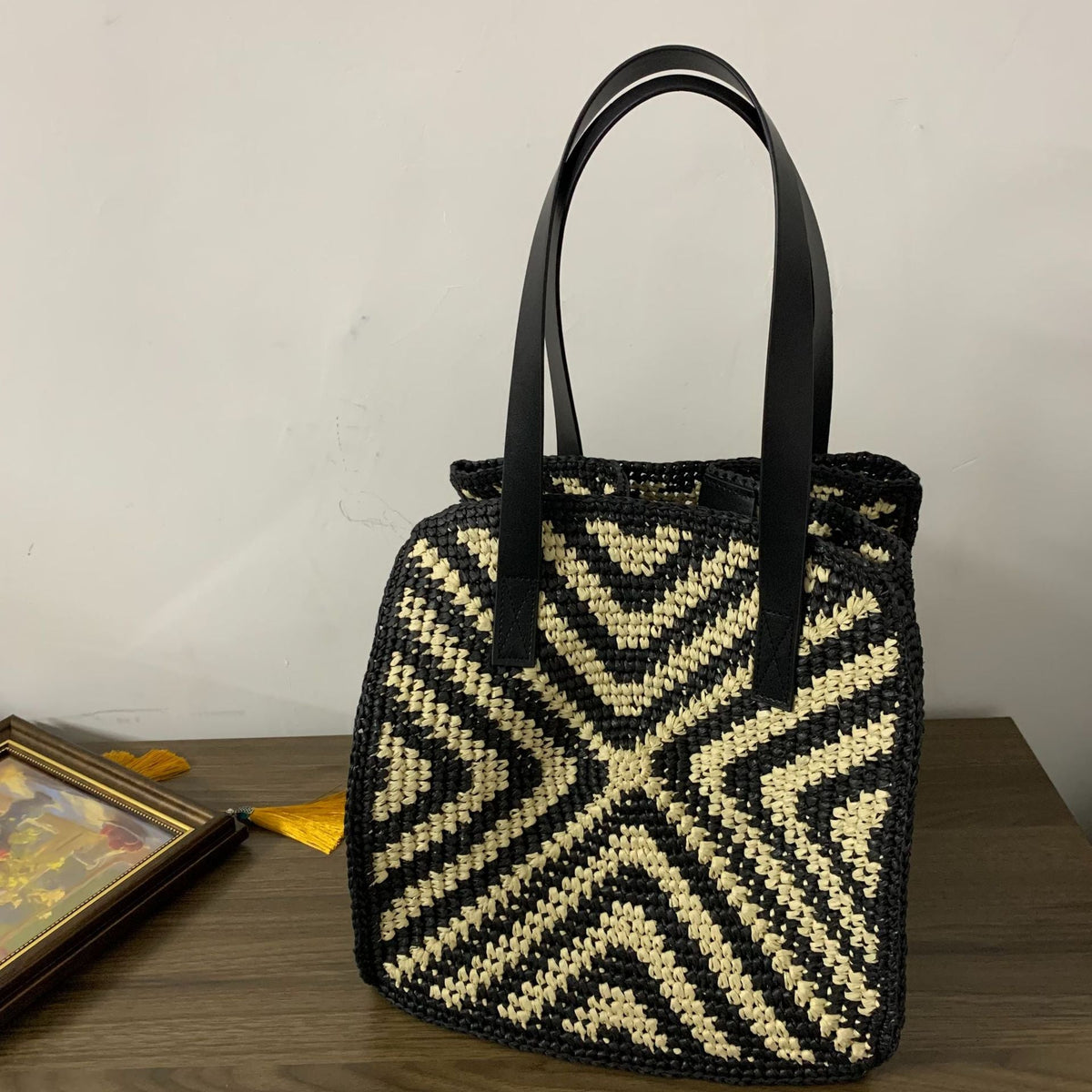 Designer basket bag with graphic pattern LoungeYard — product view 5