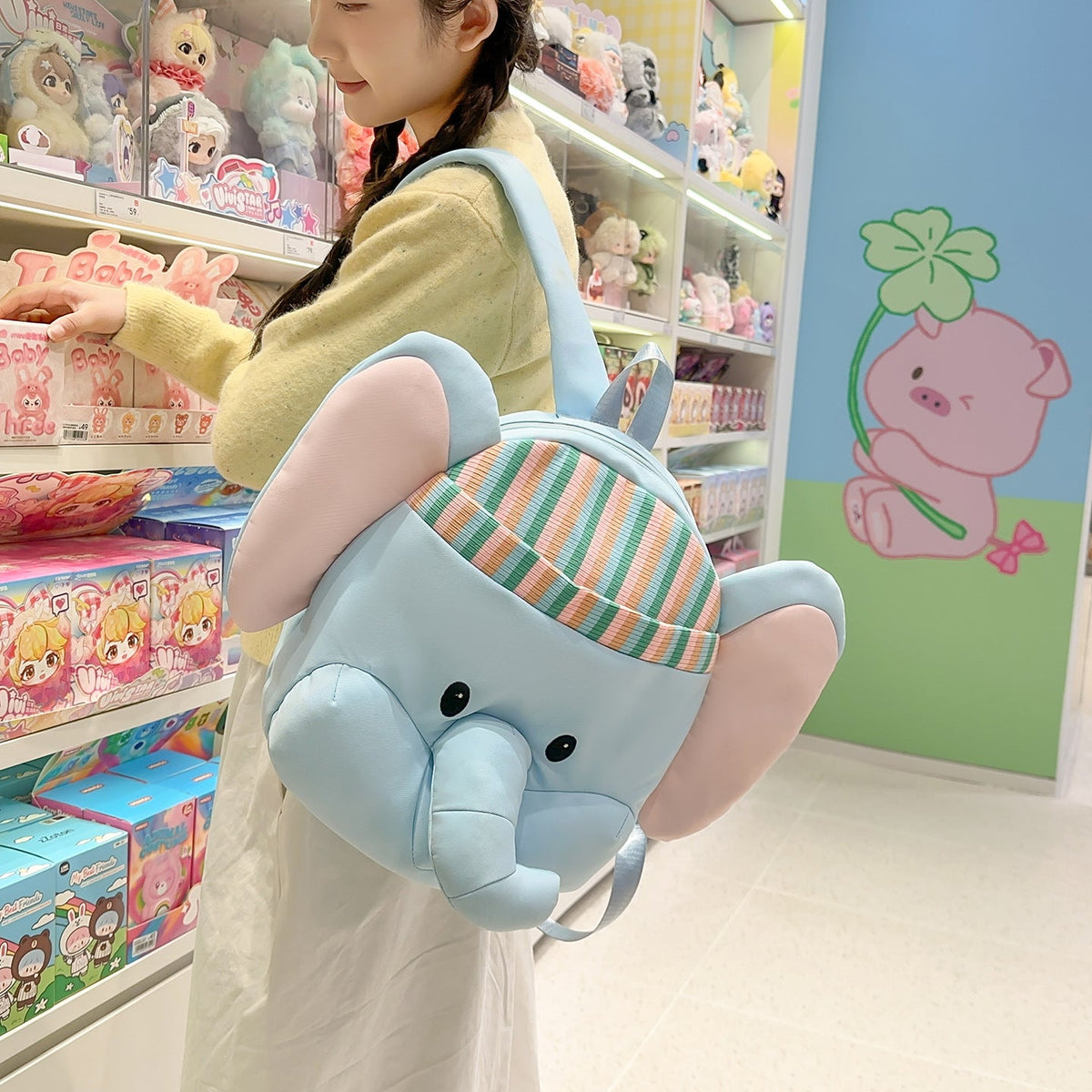 Cute Elephant Shaped Plush Backpack LoungeYard — product view 2