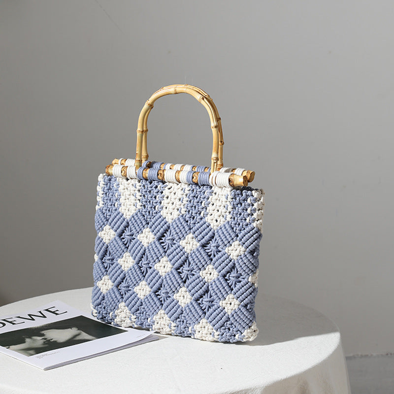 Stylish, Braided Handbag with Unique Checkered Pattern LoungeYard — product view 2