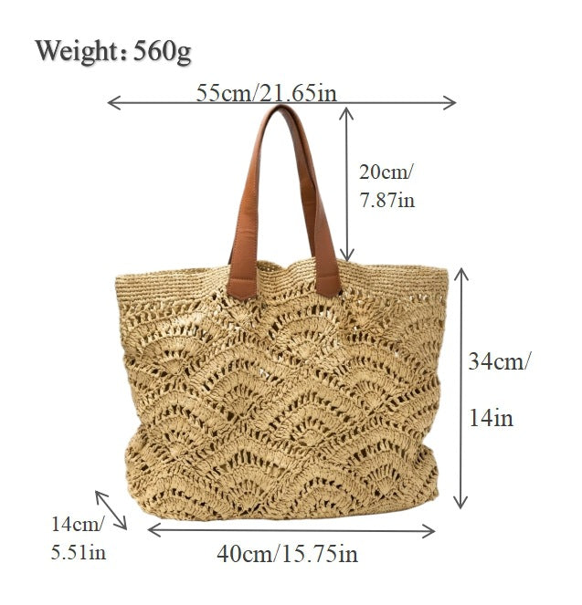 Macrame Shopping Bag with Elegant Leather Handles LoungeYard — product view 7