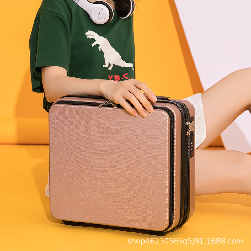 compact hard-shell travel vanity makeup case with TSA combination lock and dual-zip compartments LoungeYard — product view 3