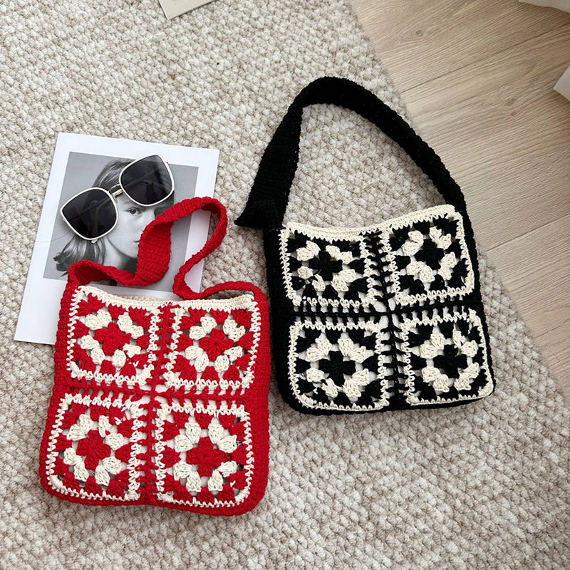 Crocheted shoulder bag with folkloric design LoungeYard — product view 2