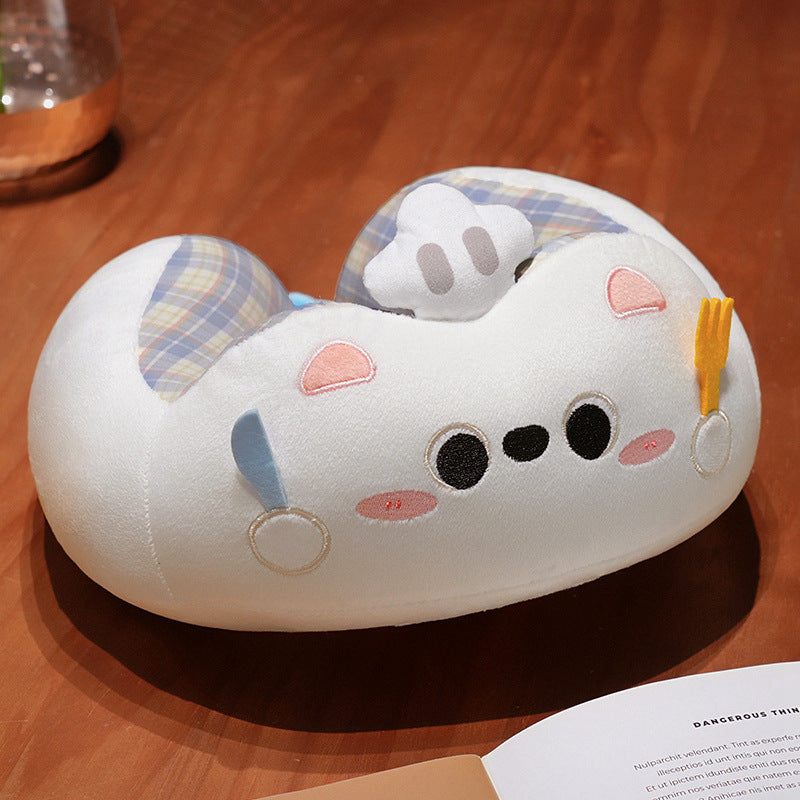 Plush neck pillow travel pillow with cute dog face and appliqués — product view 7