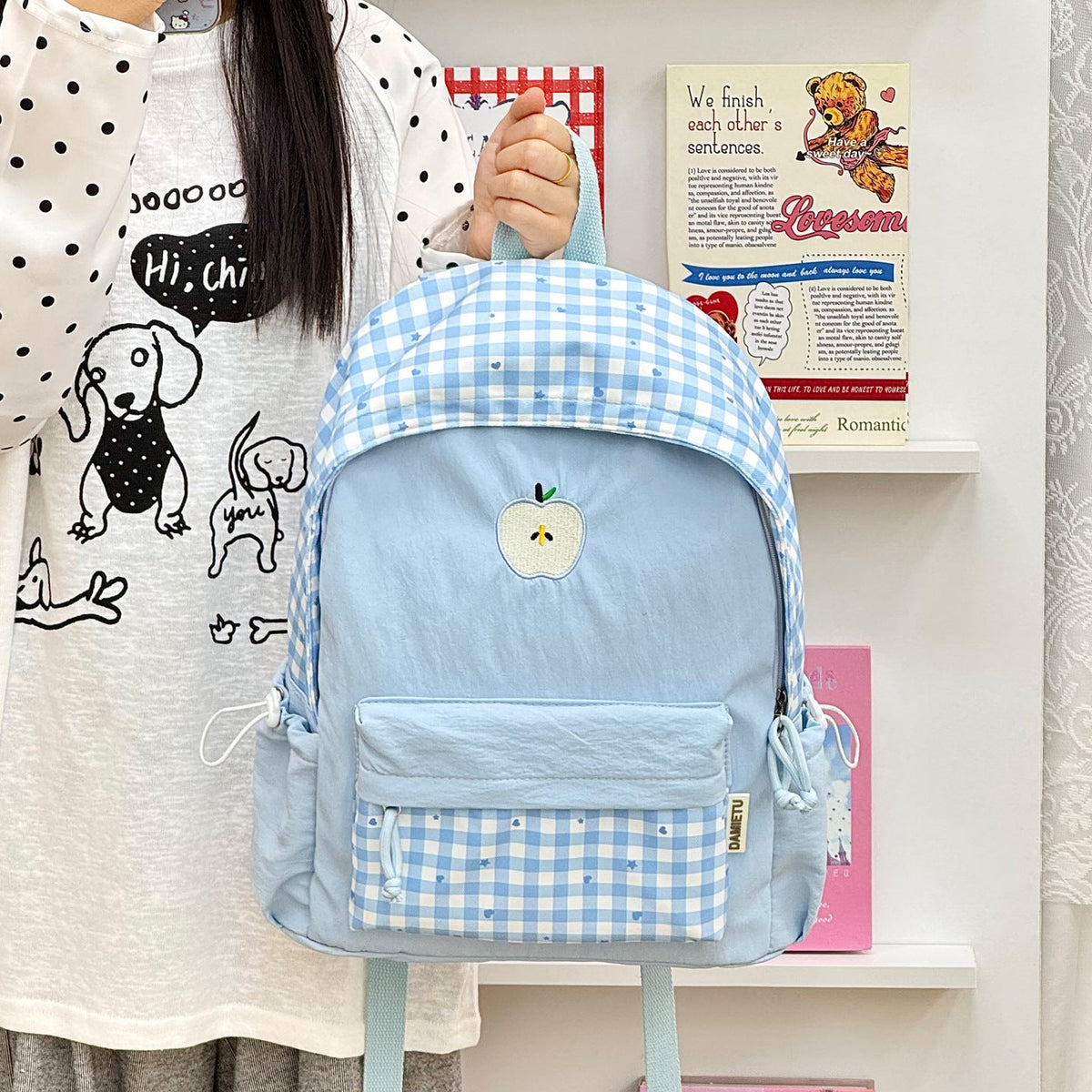 Playful Gingham Patterned Backpack LoungeYard — product view 1