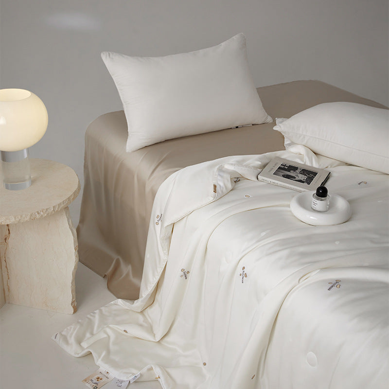 Silk bed cover made of microfiber with subtle embroidery and ultra-light fall — product view 3