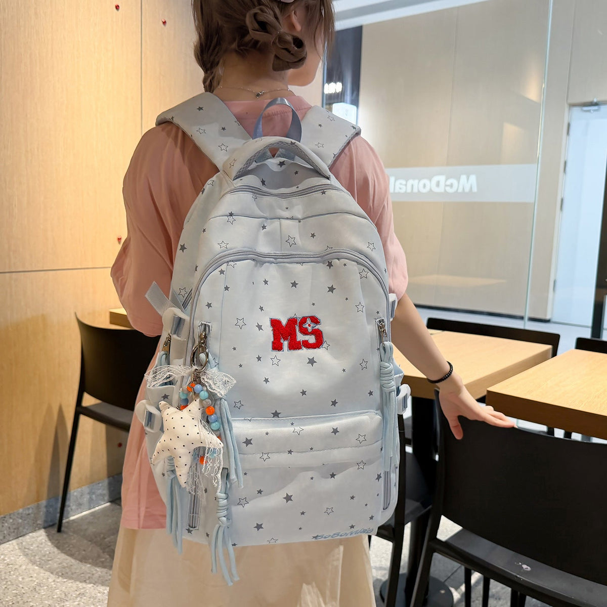 Star-Patterned Casual School Backpack LoungeYard — product view 2