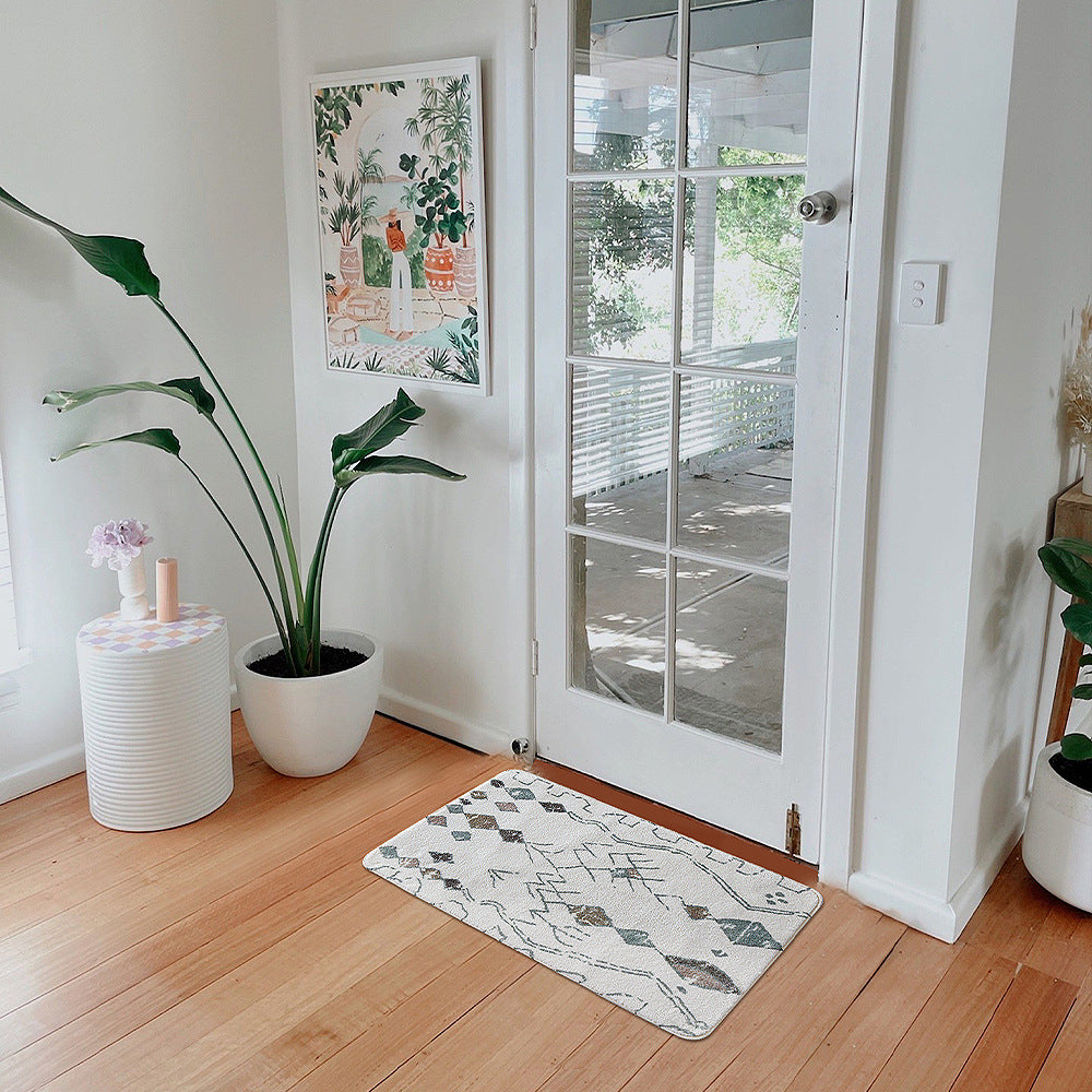 Boho cotton bath mat with fringes and geometric diamond pattern LoungeYard — product view 3