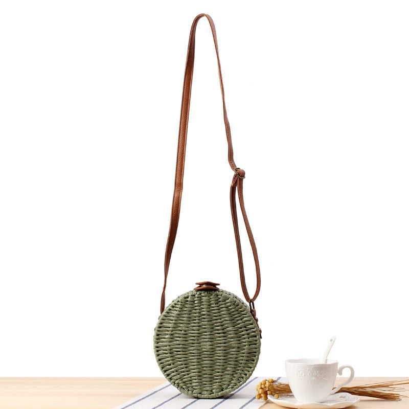 Round basket bag with leather accents LoungeYard — product view 4