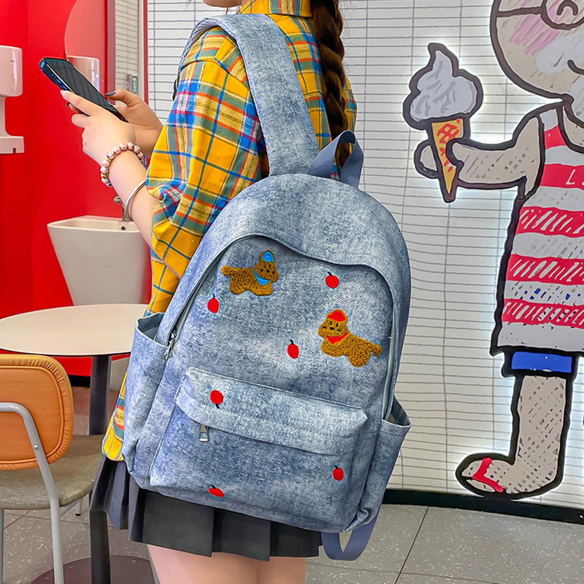 Casual Star-Print Denim Backpack LoungeYard — product view 3