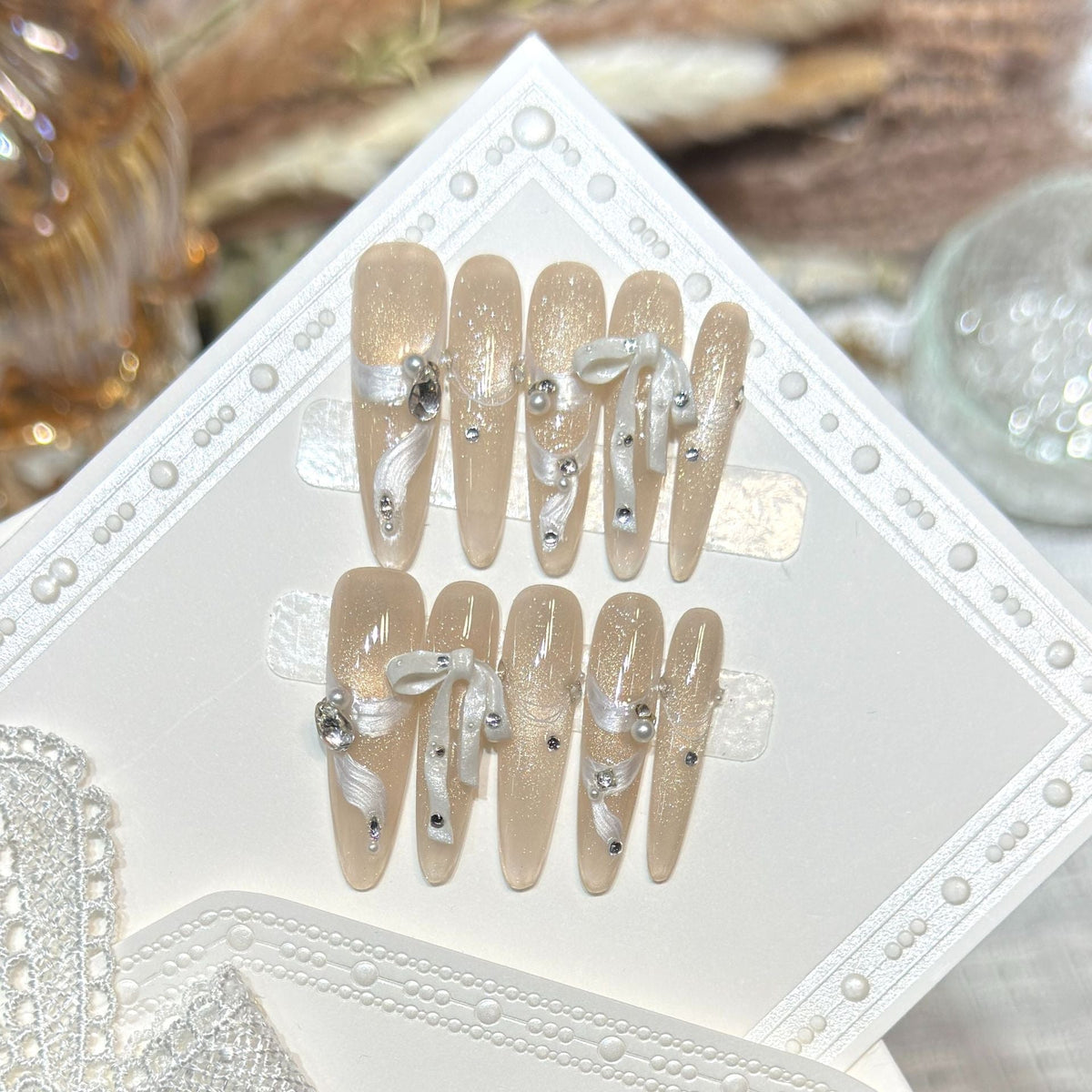 Elegant Decorative Press-On Nail Set with Rhinestone Accents — product view 2