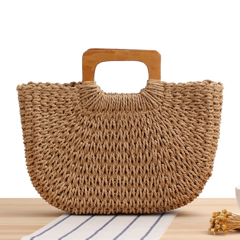 Braided beach bag with wooden handle LoungeYard — product view 5