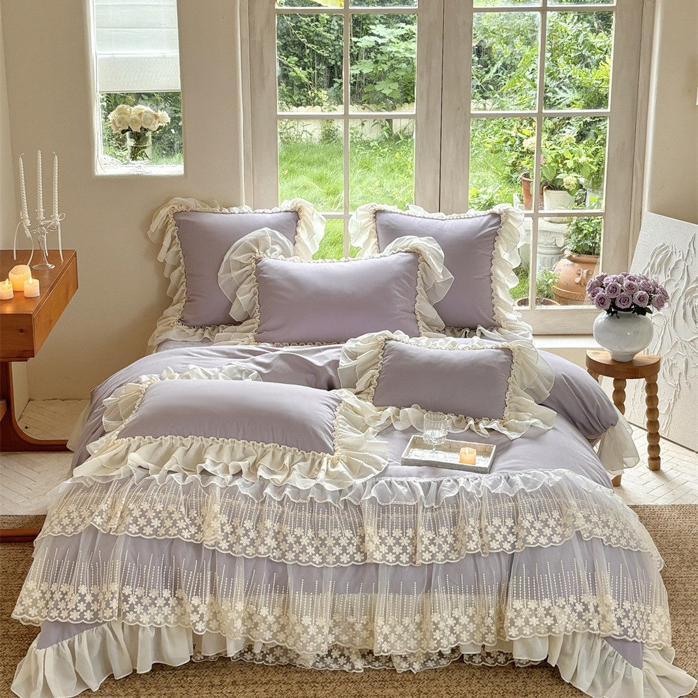 Romantic bedding set with layered lace ruffle and frill edge — product view 7