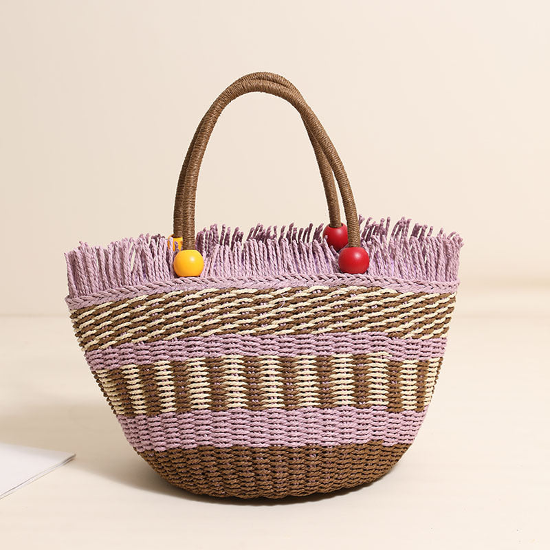 Stylish tote bag with colorful fringes LoungeYard — product view 3