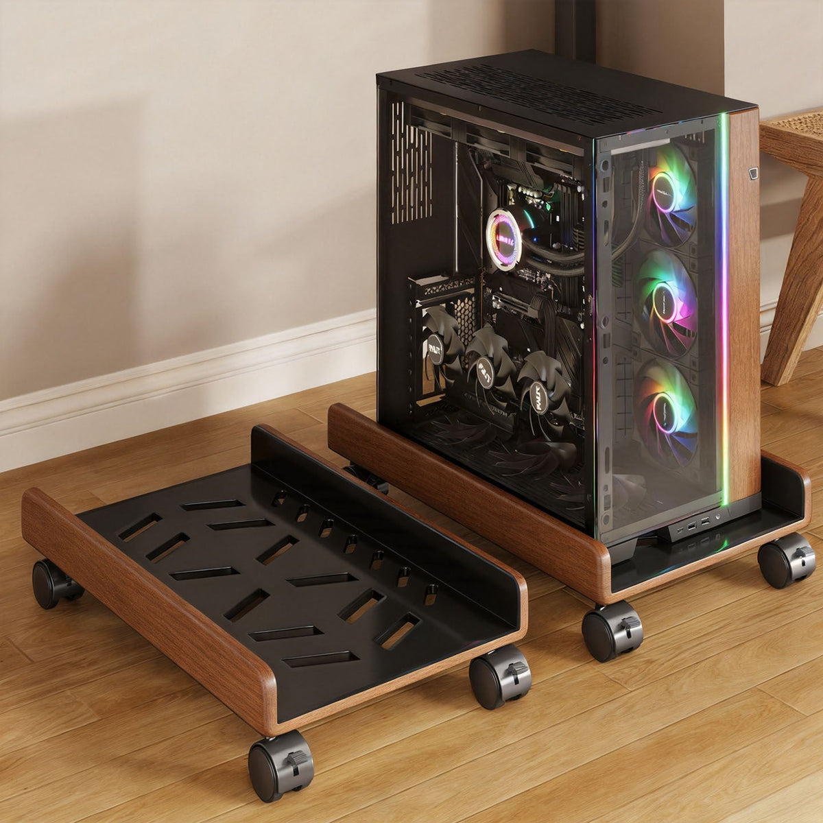 Mobile PC Case Rolling Base with Low-Profile Anti-Slip Platform — product view 1