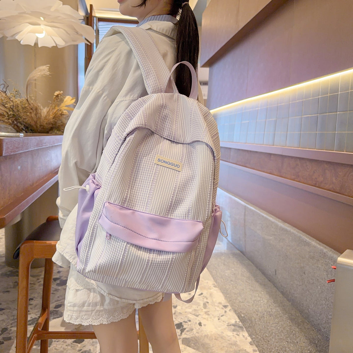 Stylish Striped Design Backpack LoungeYard — product view 5